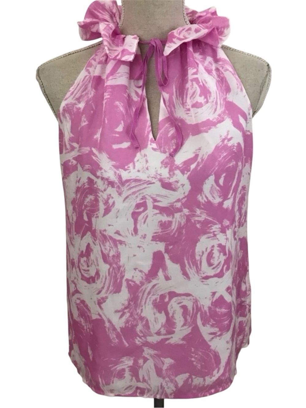 LOFT Pink and White Floral Halter Tie-Neck Top